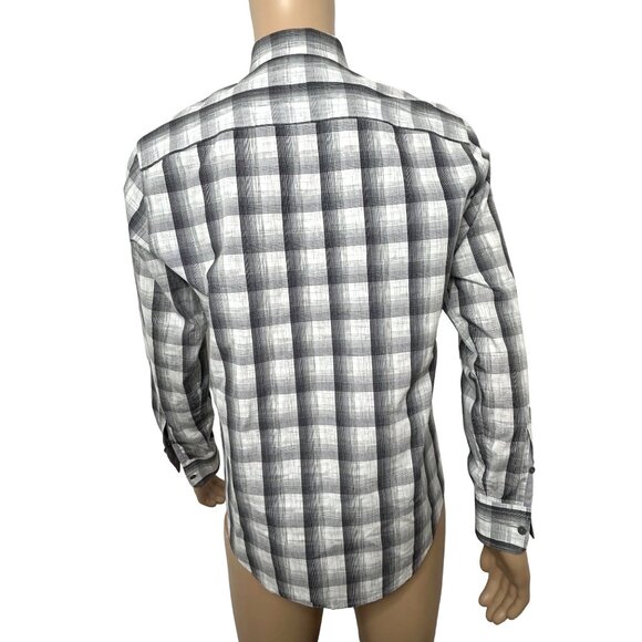 Joseph Abboud Men’s Shirt Button Down M Slim Fit Plaid Black Grey White Contrast - Picture 5 of 11